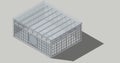 Isometric wireframe of Japanese Tearoom or tea house 3d rendering