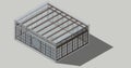 Isometric wireframe of Japanese Tearoom or tea house 3d rendering