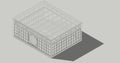 Isometric wireframe of Japanese Tearoom or tea house 3d rendering