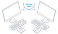 The isometric wireframe model of office desktop computer