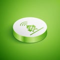 Isometric Wireless antenna icon isolated on green background. Technology and network signal radio antenna. White circle