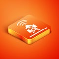 Isometric Wireless antenna icon isolated on orange background. Technology and network signal radio antenna. Vector