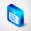 Isometric Wireless tablet icon isolated on grey background. Internet of things concept with wireless connection. Blue