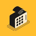 Isometric Wireless tablet icon isolated on yellow background. Internet of things concept with wireless connection