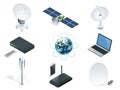 Isometric Wireless Technology and Global communication icons towers satellite Royalty Free Stock Photo