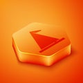Isometric Witch hat icon isolated on orange background. Happy Halloween party. Orange hexagon button. Vector