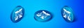 Isometric Witch icon isolated on blue background. Happy Halloween party. Blue circle button. Vector Royalty Free Stock Photo