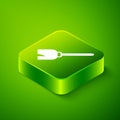 Isometric Witches broom icon isolated on green background. Happy Halloween party. Green square button. Vector