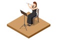 Isometric Woman plays the flute. Flute woodwind orchestral instrument