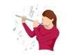 Isometric Woman plays the flute. Flute woodwind orchestral instrument