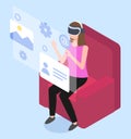 Isometric Woman Touching Virtual Reality Interface