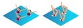 Isometric womans athlete on the performance of synchronized swimming performing art elements. Swimming sportswoman