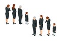 Isometric women and a child in black clothes. Gre, grief, loss of loved ones, funeral.