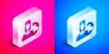 Isometric Women from different countries and religions icon isolated on pink and blue background. Fight for freedom