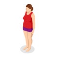 Isometric women fat with belly fat on white backgroun. Overweight concept