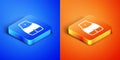 Isometric Women waist icon isolated on blue and orange background. Square button. Vector