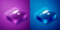 Isometric Wood cricket bat and ball icon isolated on blue and purple background. Square button. Vector