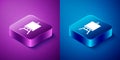 Isometric Wood easel or painting art boards icon isolated on blue and purple background. Square button. Vector