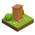 Isometric wooden bio toilet cabin. Hiking services. Flat color style vector icon Royalty Free Stock Photo