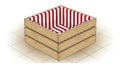 Isometric Wooden Crate with Red and White Striped Interior Royalty Free Stock Photo