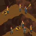 Isometric Working Miner People Concept