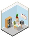 Isometric workplace interior. Office room with business furniture