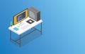 Isometric workspace with big space for banner or free text vector