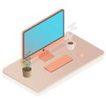 Isometric workspace Computer monitor on table