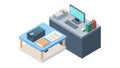 Isometric Workstation with Computer and Documents, vector design Generative AI Royalty Free Stock Photo