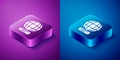 Isometric Worldwide icon isolated on blue and purple background. Pin on globe. Square button. Vector