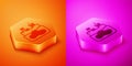 Isometric Wrecked oil tanker ship icon isolated on orange and pink background. Oil spill accident. Crash tanker