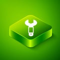 Isometric Wrench spanner icon isolated on green background. Spanner repair tool. Service tool symbol. Green square