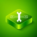 Isometric Wrench spanner icon isolated on green background. Spanner repair tool. Service tool symbol. Green square