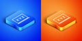 Isometric XYZ Coordinate system on chalkboard icon isolated on blue and orange background. XYZ axis for graph statistics