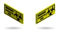 Isometric yellow biohazard sign and quarantine zones on transparent background