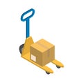 Isometric yellow stacker with cardboard delivery box