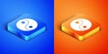 Isometric Yin Yang symbol of harmony and balance icon isolated on blue and orange background. Square button. Vector Royalty Free Stock Photo