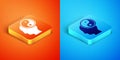 Isometric Yin Yang symbol of harmony and balance icon isolated on orange and blue background. Vector Royalty Free Stock Photo