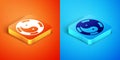 Isometric Yin Yang symbol of harmony and balance icon isolated on orange and blue background. Vector Royalty Free Stock Photo