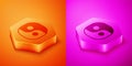Isometric Yin Yang symbol of harmony and balance icon isolated on orange and pink background. Hexagon button. Vector Royalty Free Stock Photo