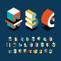 Isometrical english alphabet, bright shapes` graphical decorative type
