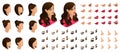Isometrics create your emotions of a beautiful woman. Sets of 3D hairstyles, faces, eyes, lips, nose, facial expression