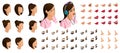 Isometrics create your emotions for a girl teenager. Sets of 3D hairstyles, faces, eyes, lips, nose, facial expression