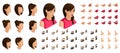 Isometrics create your emotions for a sweet girl. Sets of 3D hairstyles, faces, eyes, lips, nose, facial expression.