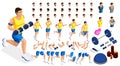 Isometrics create your sporty inflated man, a set of hairstyles, emotions, hands, feet. Without, gym, jumping