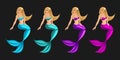 Isometrics game concept cartoon with fairy-tale character, beautiful mermaid with long hair, serena, girl, sea, tail