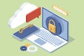 Isometrics protect data and confidentiality. Safety and confidential data protection, concept with character saving code