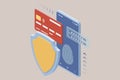 Isometrics protect data and confidentiality. Safety and confidential data protection, concept with character saving code