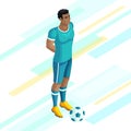 Isometrics Soccer player on a beautiful background of. Playing football, a player is worth a hymn. Colorful concept of the