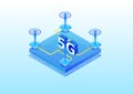 5G modern telephony mobile network concept. Isometric 3D vector illustration of a 5G